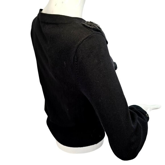 Cyrus Black Rose Embellished Short Cardigan 3/4 Slv Viscose Nylon Knit Womens M - Picture 9 of 11